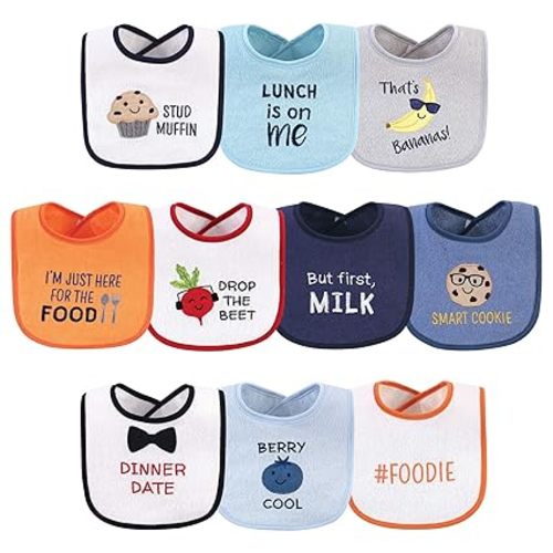 Hudson Baby Unisex Baby Cotton Terry Drooler Bibs with Fiber Filling, Boy Muffin, One Size