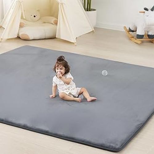 1.3" Thick Baby Floor Play Mat 79x158, Basic Padded Foam Mat for Tummy Time Crawling, Non Slip Cushioned for Babies Toddlers Infants Kids (Dark Grey)