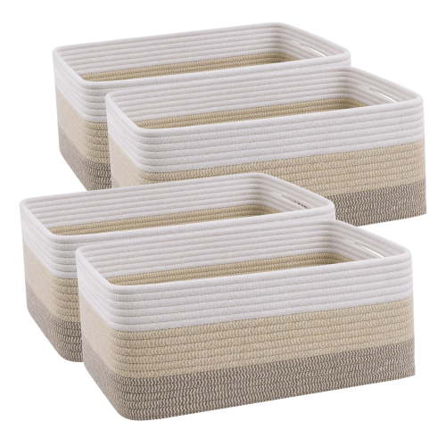 Findosom 4 Pack Woven Storage Baskets for Shelves Closet Organizer Storage Bins Cotton Rope Baskets for Toys, Books,Towels,Clothes, Clutter, Bedroom,Bathroom,Playroom,Living Room, 17"x12"x7"(22L)