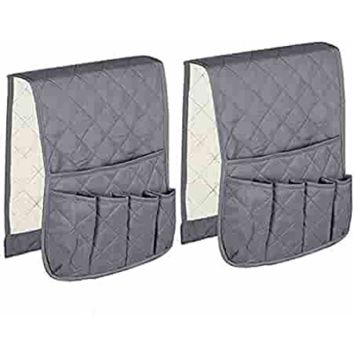 ENINFUT 2 Pack Non-Slip Couch Sofa Chair Armrest Organizer 5 Pockets Armchair Caddy Smart Phone, Book, Magazines, Ipad, TV Remote Control Holder (Gray)