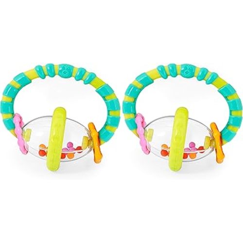 Bright Starts Grab & Spin Baby Rattle & BPA-Free Teether Toy, Ages 3 Months+ 1 Count (Pack of 2)
