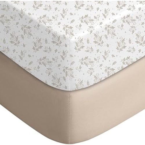 Yoofoss 2-Pack Baby Crib Sheets for Boys Girls 52x28 (Brown+Leaf)