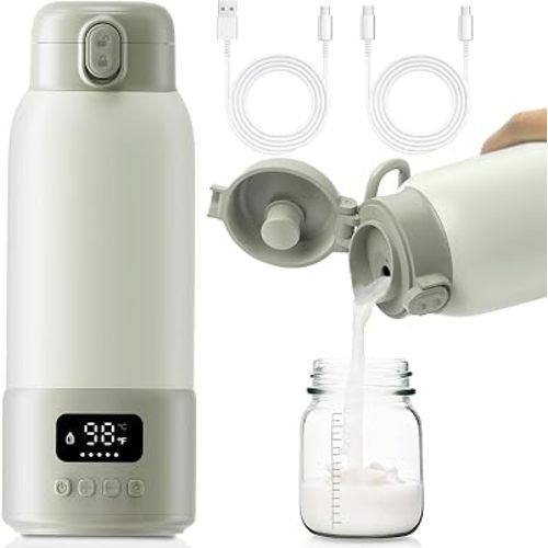 Portable Bottle Warmer, 17oz Large Capacity Milk Warmer for Baby, Fast Heating for Breast Milk & Formula & Water, Long Battery Life Portable Milk Warmer for Travel with Pasteurization