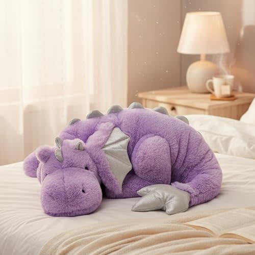 ARELUX Large 36in Cute Dragon Stuffed Animals Plush Toy Soft Purple Pterosaur Plushie Giant Fuzzy Dinosaur Pillow Plushies with Wings Cuddly Gifts for Friends Family