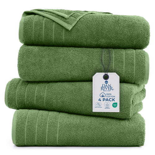 Dan River Bath Towel 30x60 pack of 4 Ultra Soft Quick Drying Large Cotton Towel - Sage Green