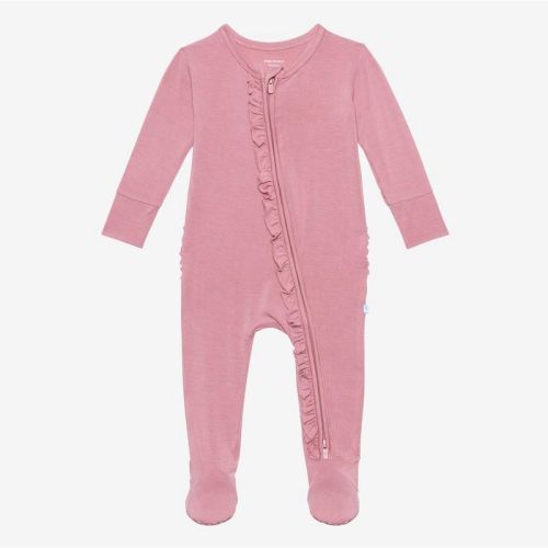 Infant Dusty Rose Footie Ruffled Zippered One Piece - Posh Peanut