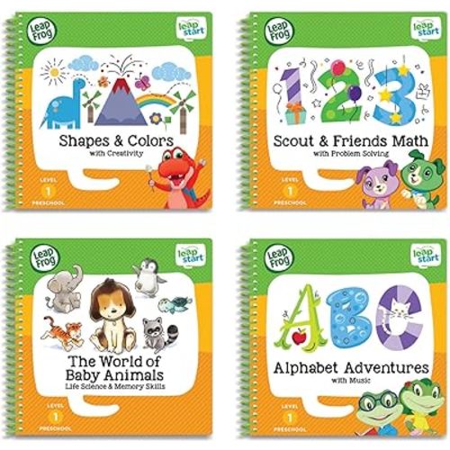LeapFrog LeapStart Preschool 4-in-1 Activity Book Bundle with ABC, Shapes & Colors, Math, Animals