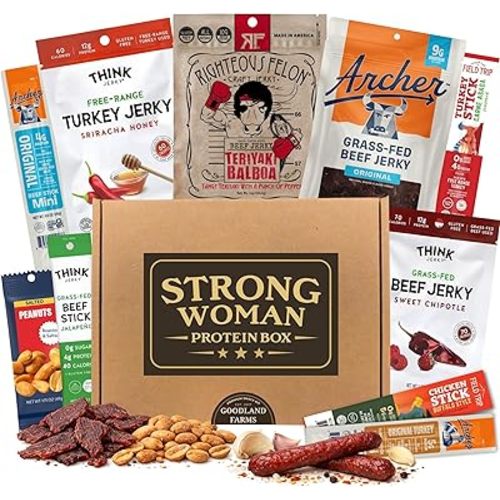 Strong Woman Protein Box – Mother’s Day High Protein Snack Gift Box for Women, Grass-Fed Beef Jerky Assortment, Low Carb Keto Protein Snacks