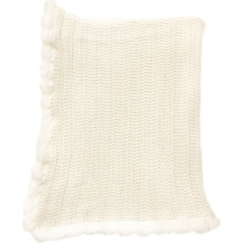 Oatmeal Organic Cotton Knit Pom Pom Blanket