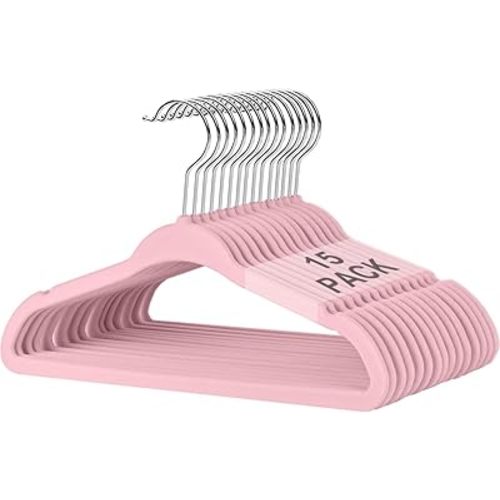 BAGAIL Kids Velvet Hangers 11 Inches Children's Clothes Hangers Non-Slip Baby Hangers for Infant/Toddler (Pink,15pack)