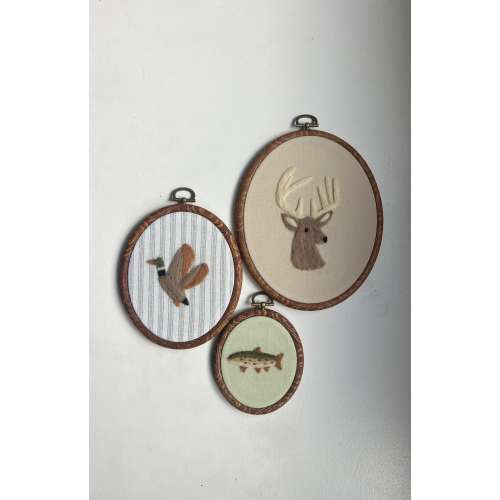 Needle Felt Hunting Fishing Animals Wall Art Decor: Nursery Decor, Boy Nursery, Baby Shower Gift