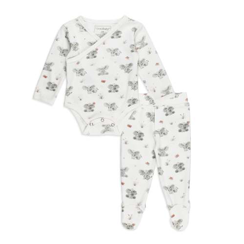 Baby Elephant | Organic Wrap Bodysuit & Footed Pant Set