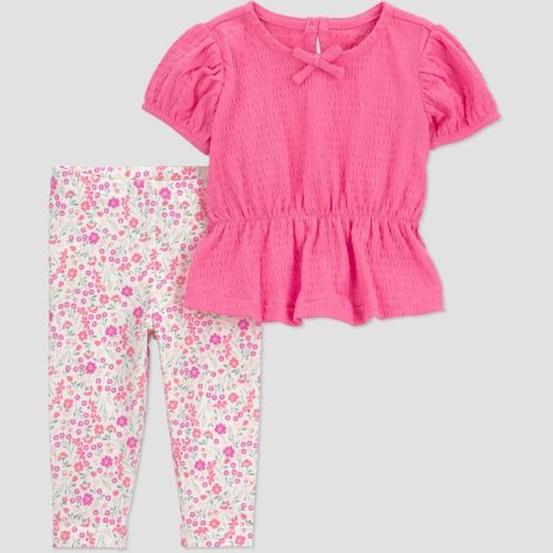 Carter's Just One You® Baby Girls' 2pc Peplum Short Sleeve and Floral Leggings Set - Pink