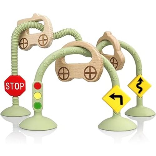 High Chair Suction Toys for Babies 6-12 Months, Suction Cup Toy for Toddlers 1-3, Baby Sensory Montessori Chew Toy for Babies 0-6 Month, Silicone Baby Teething Toys for 12-18 Months