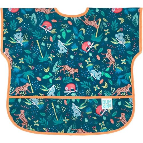 Bumkins Bibs, Baby and Toddler Bibs, Bibs for Girls and Boys, Large for 1-3 Years, Short Sleeve Waterproof Bib for Kids - C5 Jungle