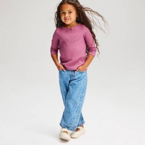 Toddler Girls' Solid Ribbed Long Sleeve T-Shirt - Cat & Jack™ Mauve 4T