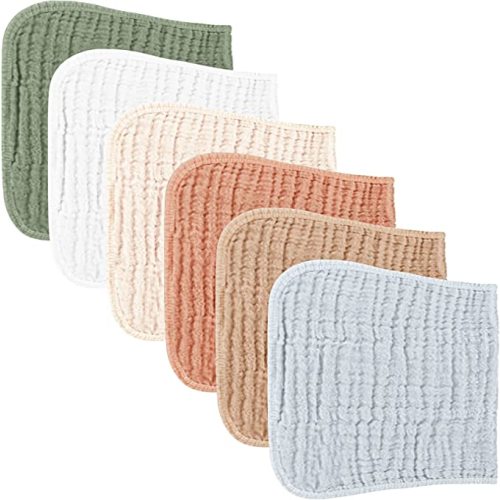 Konssy Muslin Baby Burp Cloths Sets for Unisex- 6 Pack Large 100% Cotton Burping Clothes for Newborn,Baby Girls and Boys - Green Color