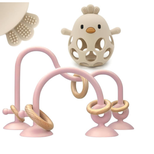 Baby High Chair Suction Toys Teething Chew - Baby Table Toys, Teething Toys Silicone Teethers, Food Grade Silicon for 6 12 18 Months (Rosepink Beige)