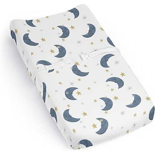 Sweet Jojo Designs Baby Changing Pad Cover Sheet (Moon and Star) for Girls/Boys, Infant/Newborn Diaper Change Table Mat Covers (Watercolor, Celestial, Sky, Stars & Moons, Outer Space, Navy Blue, Gold)