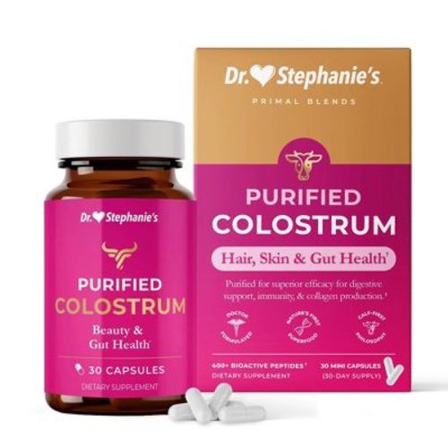 Dr. Stephanie’s Primal Purified Colostrum Supplements for Gut, Skin, Hair and Immune Support Capsules - 30ct