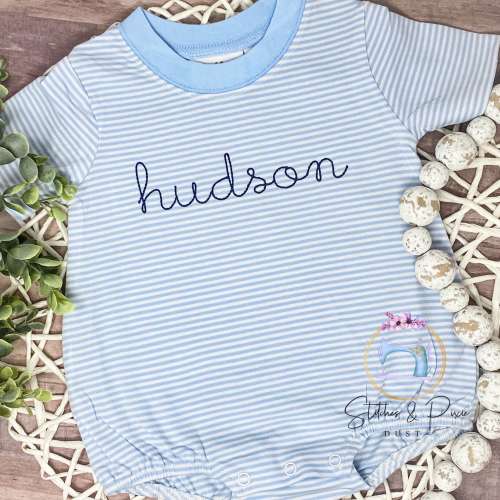 Baby Boy Toddler Monogrammed Striped Bubble Romper/New Baby Boy Outfit/Fall Bubble/Short Sleeve Bubble Romper/Monogrammed Bubble/Embroidered