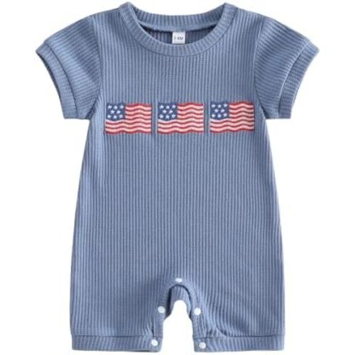 Baby Boy 4th Of July Outfit Newborn American Flag Jumpsuit Waffle Knit Romper Cute Infant Independence Day Clothes