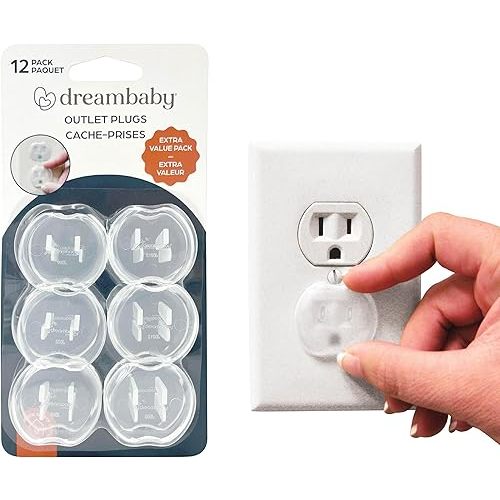 Dreambaby Plastic Baby Safety Outlet Plug Covers - 12 Pack - Outlet Covers Baby Proofing