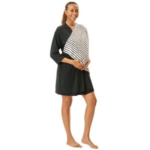 Motherhood Maternity Women's Maternity Robe and Nursing Chemise Sleep Set with Baby Swaddle- Black, XX Large