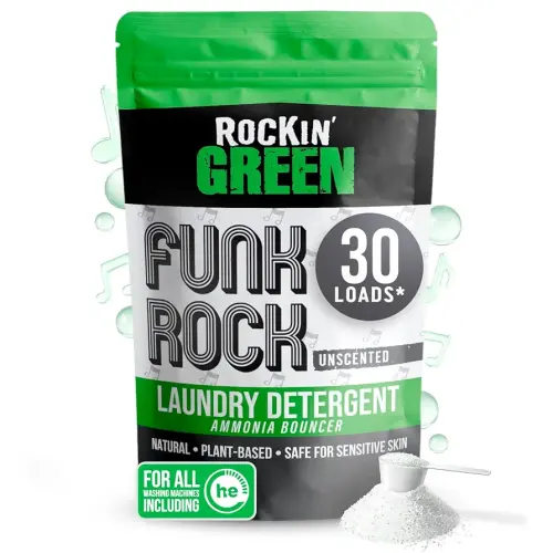 Rockin' Green Laundry Detergent, Plant based, All Natural Laundry Detergent Powder, Vegan and Biodegradable Odor Fighter, Safe for Sensitive Skin (Funk Rock Ammonia Bouncer 30 Loads - Unscented)