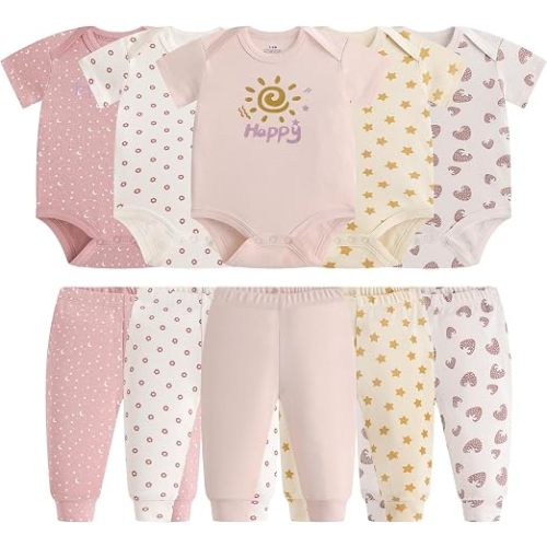 Baby Newborn Layette 10-Piece Clothing Sets Soft Cotton Bodysuits Pants Sets for Baby Boys Girls Toddler Unisex