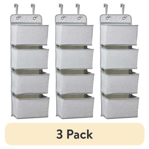(3 pack) Parent's Choice 4 Pocket Nursery Hanging Organizer, Gray and White