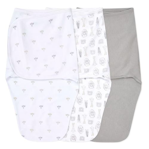 aden + anais Easy Swaddle Wrap, Newborn Wearable Swaddle Blanket, Adjustable Fasteners, 100% Cotton, 3 Pack, 0-3 Months, On Safari