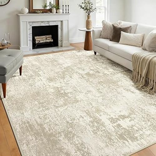 RELEANY Washable Area Rugs 8'x10' Non-Slip Modern Abstract Soft for Living Room Entryway Bedroom Nursery, Print Pattern, Beige Cream Brown