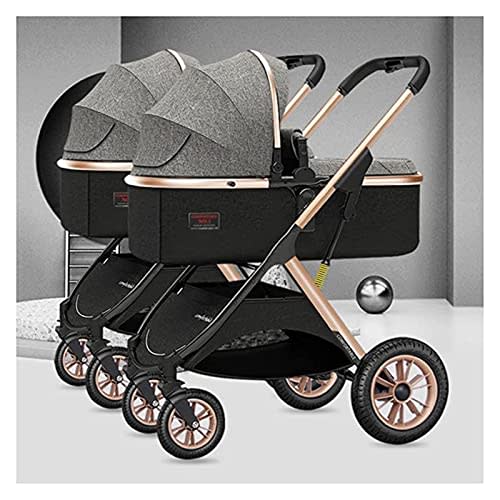 Wigselbl Cozy Compact Twin Stroller, Double Seat Tandem Stroller with Oversized Canopy, Easy Foldable (Color : Gray)