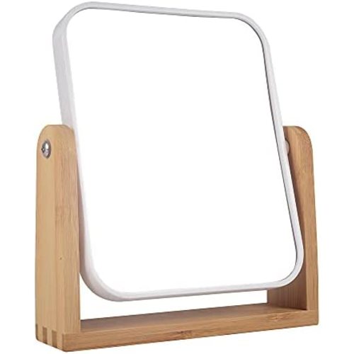 YYPDC Makeup Mirror with Natural Bamboo Stand, 1X/3X Magnification Double Sided 360 Degree Swivel Magnifying Mirror,Vanity Table,Office Desk,Room Decor, Beauty Gifts(Square)