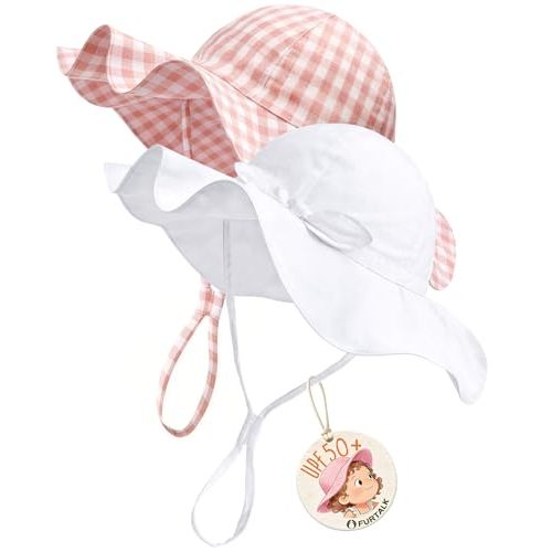 FURTALK Baby Sun Hat Infant Toddler Wide Brim Girls Bucket Hat UPF 50+ | Baby Sun Hat,UPF 50+ Protection,Wide Brim,Adjustable Chin Strap,Soft Cotton,Travel Essentials,Beach Essentials