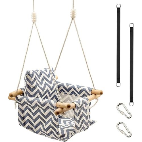 KINSPORY Toddler Baby Hanging Swing Seat Secure Canvas Hammock Chair with Soft Backrest Cushion - Installation Accessories Included