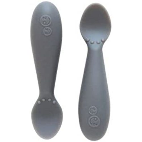 ezpz Tiny Spoon (2 Pack in Gray) - 100% Silicone Spoons for Baby Led Weaning + Purees - Designed by a Pediatric Feeding Specialist - 6 months+