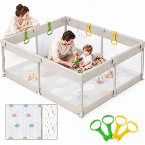 Fodoss 59x71in Baby Playpen with Mat – Safe Activity Center & Fence for Babies and Toddlers, Indoor & Outdoor Use (Cloud)