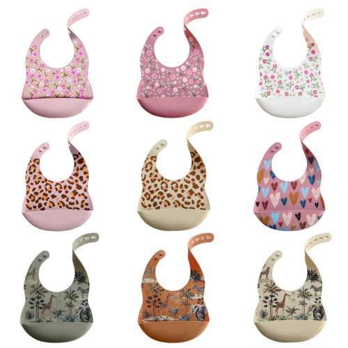 Cartoon Printed Waterproof Soft Silicone Bibs
