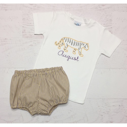 Vintage Embroidered Tiger Shirt & Plaid Bloomers
