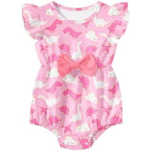 Baby Girls Clothes Infant Print Ruffle Romper Bodysuit with Bow 0-18 Months
