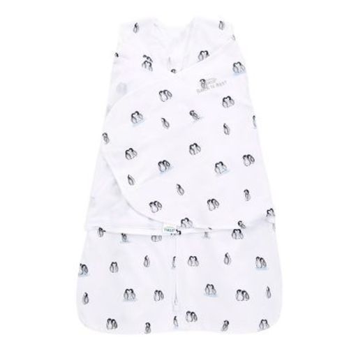 HALO Sleepsack 100% Cotton Swaddle Wrap - Penguins - NB: Lightweight Fabric, Front Full Length Zipper, Sleeveless