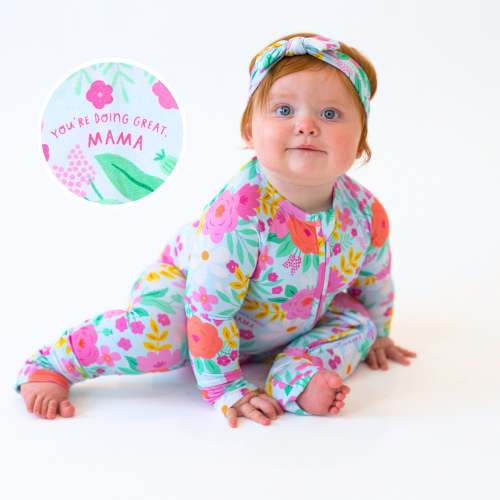 Bamboo Convertible Zipper Toddler Pajama - You're Doing Great Mama - Bamboo One-Piece Romper - Flower Power – Raising Mama