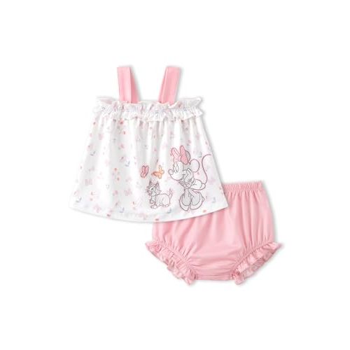 Disney Princess Baby Girl Clothes: Floral Sleeveless Ruffle Tunic Top & Bloomer Diaper Cover Set Newborn Summer Outfits