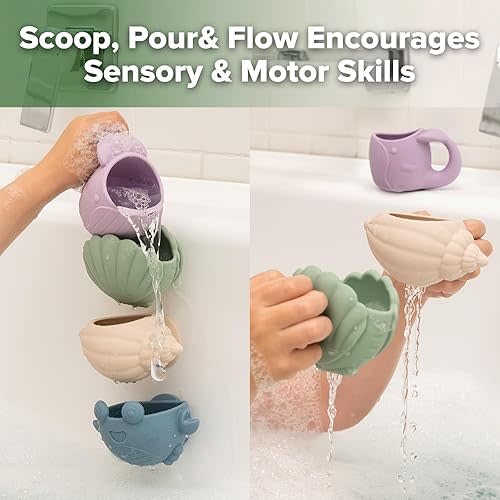 haakaa Tidal Tribe Waterfall Bath Toy Set - Mold Free Food Grade BPA-Free for Babies & Infant 6-12 Months