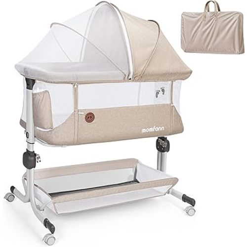 MOMFANN Baby Bassinet Bedside Sleeper, 6-Height Adjustment,Oatmeal
