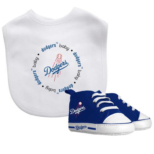 BabyFanatic 2 Piece Bib and Shoes - MLB Los Angeles Dodgers - White Unisex Infant Apparel
