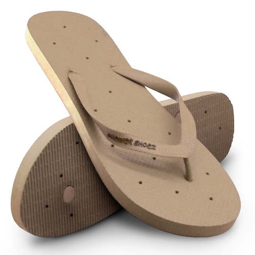 Shower Shoez Womens Non-Slip Flip Flops, Quick-Drying, Gyms, Dorms, Pools Natural Khaki, 7/8