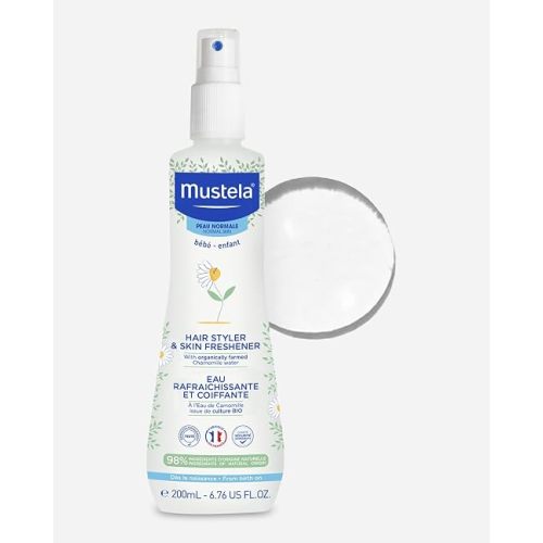 Mustela Baby Hair Styler & Skin Freshener - with Natural Avocado & Chamomile Water - Vegan & Hypoallergenic - 6.76 fl. oz.